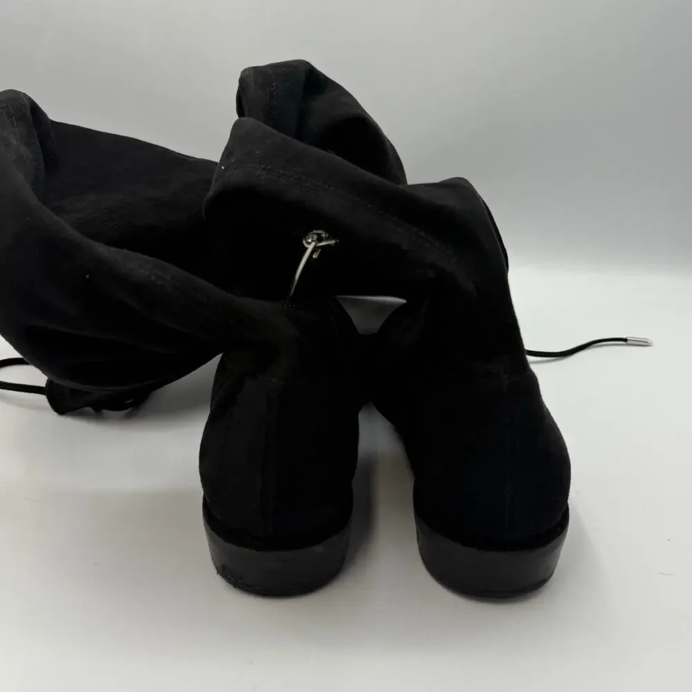 Marc Fisher Renn Over the Knee Boots SIZE 5.5 Womens Microsuede Tie Zip Black